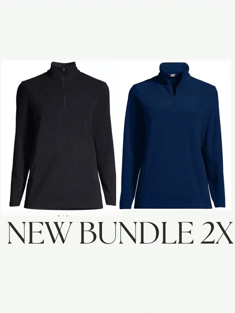 Lands’ End Anyweather Fleece Quarter Zip Pullover Black Navy Soft Lightweight 2x